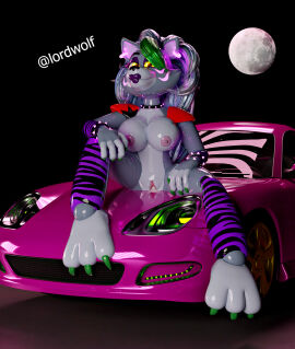 3d 4_fingers anthro areola black_nose bodily_fluids breasts canid canine canis car claws clothed clothing coolioart cum cum_in_pussy cum_inside digital_media_(artwork) ear_piercing ear_ring female fingers five_nights_at_freddy's five_nights_at_freddy's:_security_breach genital_fluids glistening glistening_body green_claws green_highlights grey_hair hair hi_res highlights_(coloring) lipstick looking_at_viewer lordwolf lying makeup mammal motor_vehicle nipples on_side panties piercing pink_nipples pointy_ears prick_ears purple_lipstick pussy ring_piercing roxanne_wolf_(coolioart) roxanne_wolf_(fnaf) scottgames solo steel_wool_studios tongue tongue_out topless topless_anthro topless_female underwear vehicle wolf yellow_eyes
