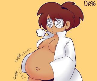 areola belly_noises big_belly chubby chubby_female cleavage daisykitty96 female glasses scientist stuffed_belly