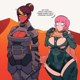 2girls animated cdlum chocolate_and_vanilla dark_skin dune female literature maple_(cdlum) multiple_females multiple_girls pear_(cdlum) pink_hair skinsuit