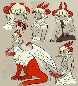 2024 4_horns anthro areola barbed_humanoid_penis blush blush_lines bodily_fluids breasts breath_powers chimera claws cum cumshot delicious_in_dungeon dragon dungeon_meshi eating ejaculation elemental_manipulation erection falin_touden falin_touden_(chimera) feathered_wings feathers fire fire_breathing fire_manipulation futanari genital_fluids genitals glans hair hand_lick hi_res horn humanoid_genitalia humanoid_penis hybrid_genitalia hybrid_penis intersex looking_at_viewer masturbation multi_horn multiple_images mythological_creature mythological_scalie mythology navel nipples nude penile penile_masturbation penile_spines penis pupils red_body scalie short_hair simple_background sitting slit_pupils solo somik sweat tan_body taur white_body white_hair wings yellow_eyes