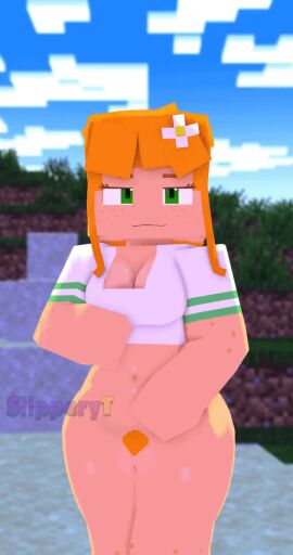1girls 3d_animation amber_green_(slipperyt) animated ass bottomless bottomless_female bouncing_breasts breasts female ginger green_eyes large_ass minecraft no_sound outside shorter_than_10_seconds slipperyt solo thick_thighs vertical_video