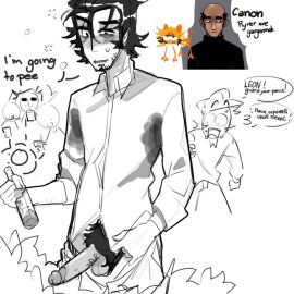 1boy 8:11_(visual_novel) dick drunk leon_tremblay_(8:11) male not_kidseller penis penis_out piss solo_focus