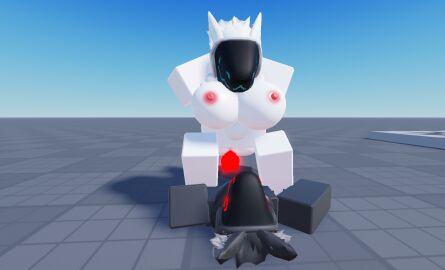 1boy 1girls 3d big_breasts black_body black_fur black_hair breasts bulge dark_protogen_(kaiju_paradise) dominant_female female furry furry_ears furry_only glowing_penis kaiju_paradise laying_on_back male male/female penis protogen protogen_(kaiju_paradise) protogen_visor pussy red_genitals riding roblox robot robot_girl stomach_bulge vaginal_penetration white_body white_fur white_hair white_skin