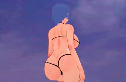 3d 3d_(artwork) 3d_render aqua_(kingdom_hearts) ass ass_focus back_view bare_back beach bikini black_bikini black_swimsuit blue_eyes blue_hair blue_sky breasts butt butt_focus clear_sky female kingdom_hearts koikatsu koikatsu_(medium) micro_bikini microkini rear_view sexy sexy_chick sexy_female sexy_girl sexy_lady sexy_woman sideboob sky wet wet_body