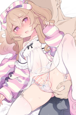 2boys @_@ bar_censor blush breasts brown_hair censored commentary_request commission crossdressing dress femboy garter_belt highres jacket long_hair long_sleeves male male_focus male_with_breasts multiple_boys multiple_males navel nose_blush nyakkuru oerba_yun_fang open_mouth original otoko_no_ko paid_reward_available panties penis pink_jacket puffy_long_sleeves puffy_sleeves see-through_clothes see-through_dress skeb_commission skin_fang sleeves_past_wrists small_breasts solo_focus striped_clothes striped_jacket tearing_up thighhighs two_side_up underwear white_dress white_panties white_thighhighs yaoi