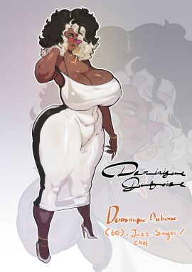 african_female big_breasts breasts brown_body character_request dark-skinned_female dark_skin dominique_duboise_(oc) donaught dress female grey_hair jujunaught older_female original_character tagme tagme_(character) twitter_link two-tone_hair white_hair