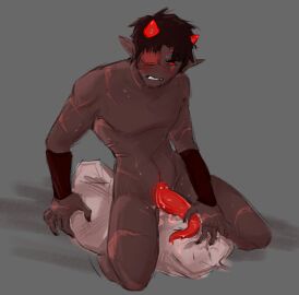 alien alien_genitalia alien_penis black-haired_male black_hair colored_skin commander_karkat dickmien grey_skin homestuck homestuck_troll horn horns karkat_vantas male male_focus male_only masculine nude nude_male penis short-haired_male short_hair solo solo_male tentabulge tentacle_penis troll what