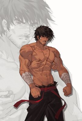 amo9612 bandage_on_face black_hair male male_only muscular nipple_play nipples scar scars scars_on_chest shirtless stubble