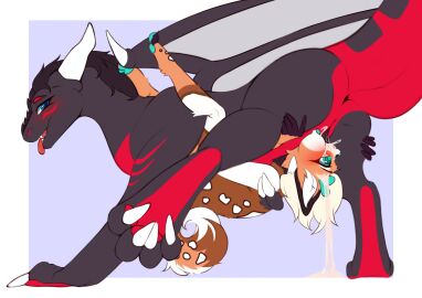 ambiguous_gender animal_genitalia anthro anus bodily_fluids cum cum_in_mouth cum_inside deer dragon duo fellatio feral genital_fluids genital_slit genitals hi_res knotting leaking_cum looking_back looking_pleasured male mammal mythological_creature mythological_scalie mythology open_mouth oral oral_knotting oral_penetration penetration penile penis scalie sex tongue tongue_out urpone