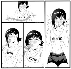1girls 2d areola_peek areolae artist_name blush breasts chainsaw_man collar commission crop_top deep_blowjob deep_insertion deepthroat dildo dildo_deepthroat dildo_ingestion double_dildo double_peace_sign double_v english_text fellatio female hair hair_accessory hair_ornament higashiyama_kobeni long_dildo looking_at_viewer medium_breasts medium_hair midriff mole mole_under_eye moles monochrome mouthful nipple_piercing nipple_piercing_outline nipple_piercings_under_clothes nipples one_eye_closed open_mouth oral oral_only oral_penetration panels pastepiphany peace_sign petite piercing ribcage saliva saliva_trail sequence short_shorts skinny sliding_down_throat sloppy_blowjob_devil stomach stomach_penetration swallowing sweat tears text_on_crop_top throat_bulge throat_penetration throat_swabbing tongue underboob veiny_dildo visible_breath visible_ribcage visible_ribs