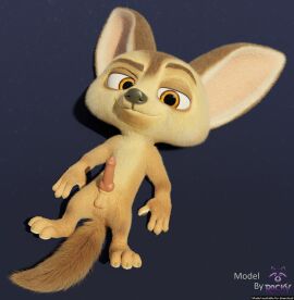 3_toes 3d 4_fingers absurd_res animal_genitalia anthro anus balls barely_visible_anus big_ears black_nose blender_(artwork) canid canine canine_genitalia claws digital_media_(artwork) disney english_text erection eyebrows feet fennec_fox fingers finnick finnick_(zootopia) fluffy fluffy_tail fox fur genitals hi_res looking_at_viewer lying male male_only mammal mouth_closed narrowed_eyes on_back on_model orange_eyes paws penis pink_penis raised_eyebrow rockyrcoon simple_background smile smiling_at_viewer solo spread_legs spreading tail tan_body text toes true_fox watermark zootopia