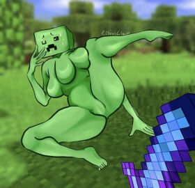 2019, citrusclaw (artist), creeper, grass, heart, minecraft, sword, video g...