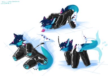 absurd_res anthro bitchsuit bondage bondage_gear english_text fish_tail hi_res latex lock locked male pet_(disambiguation) petplay roleplay sanynebeystoll solo tail text