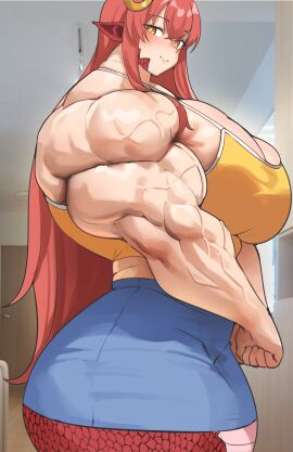 female miia_(monster_musume) monster_musume_no_iru_nichijou musctonk muscular muscular_arms muscular_female pectorals