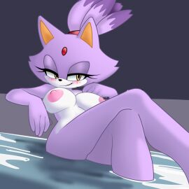 bathing bedroom_eyes blaze_the_cat breasts casual casual_nudity crossed_legs female looking_at_viewer medium_breasts nipples relaxing seductive sonic_(series) sonic_the_hedgehog_(series) topless twitter_link