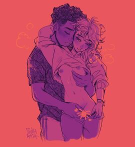 1boy 1girls across_the_spider-verse body_worship canon_couple censored clothed clothing dark-skinned_male dark_skin eyebrow_piercing female female_torso gwen_stacy gwen_stacy_(spider-verse) haptephilia interracial male marvel marvel_comics miles_morales miles_morales_(spider-verse) monochrome novelty_censor petite pussy shaved_side sinkaraia soft soft_shading softcore spider-gwen spider-gwen_(spider-verse) spider-man:_across_the_spider-verse spider-man:_into_the_spider-verse spider-man_(series) vulva_handjob