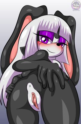 absurd_res anthro anus ass ass_focus ass_grab black_body black_fur breasts butt_focus butt_grab eyeshadow fan_character female fur genitals hair hand_on_ass hand_on_butt hi_res lagomorph lau_the_rabbit leporid long_ears long_hair looking_at_viewer looking_back looking_back_at_viewer looking_pleasured makeup mammal purple_eyes pussy rabbit rabbit_ears scut_tail seductive sega short_tail simple_background sirjzau smile smiling_at_viewer solo sonic_(series) sonic_the_hedgehog_(series) tail