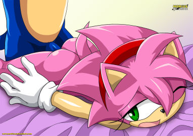 1boy 1girls amy_rose anthro ass bbmbbf classic_amy_rose female male male/female mobius_unleashed nude one_eye_closed open_mouth palcomix penis pussy rosy_the_rascal_(archie) sega sex sonic_(series) sonic_the_hedgehog sonic_the_hedgehog_(series) tongue vaginal_penetration vaginal_sex