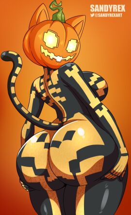 1girls animal_ears animal_tail ass ass_support backboob big_ass big_breasts breasts bubble_ass bubble_butt cat_ears cat_tail dat_ass feline female female_only fortnite hands_on_ass huge_ass looking_back paint_on_ass pumpkin_head sandyrex skeleton_(marking) solo solo_female spice_(fortnite) thick_thighs thighs