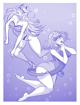 2girls asphyxiation drowning female gulping hand_on_throat mythra mythra_(radiant_beach)_(xenoblade) mythra_(xenoblade) nintendo omitv open_mouth peril pyra pyra_(pro_swimmer)_(xenoblade) pyra_(xenoblade) struggling tagme underwater water xenoblade_(series) xenoblade_chronicles_2