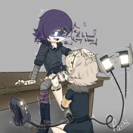 1boy 1girls accurate_art_style clothed_sex clothing cunnilingus female hand_on_head looking_down looking_pleasured male male/female murder_drones n_(murder_drones) nuzi pachinsfw solver_of_the_absolute_fabric_approved spanish_text straight tagme uzi_(murder_drones)