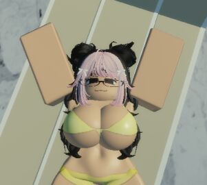 1girls 3d big_breasts bikini breasts female laying_on_back milkshaker34 roblox robloxian tagme
