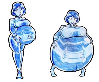 alternate_breast_size breast_expansion breast_growth breast_growth_(enlargement) breasts drawing female halo_(series) holding_belly huge_belly hyper_belly hyper_pregnancy joyeuse nasuokaa-san no_artist_signature pregnant rapid_pregnancy the_weapon_(halo_infinite)