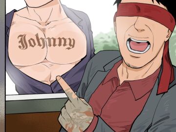 big_breasts big_pecs blindfold gay johnny_cage johnny_cage_(new_era) kenshi_takahashi meme meme_reference mortal_kombat mortal_kombat_1_(2023) muscular muscular_male netherrealm_studios niwut_t tattoo tattoo_on_chest
