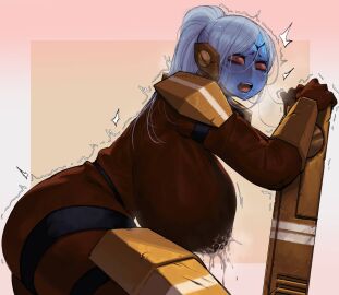 1girls alien alien_girl armor ass bending bending_forward big_ass big_breasts blue_body blue_skin blush breasts breasts_bigger_than_head clothed clothes clothing collar curvy curvy_female female female_only fire_warrior games_workshop gun heavy_breasts huge_breasts krekk0v lactating lactating_through_clothing lactation lactation_through_clothes leaking_milk leaning leaning_forward leaning_on_object plasma_gun plasma_rifle shoulder_pads solo solo_female struggling struggling_to_lift sweat sweatdrop sweating tau thick_thighs too_heavy warhammer_(franchise) warhammer_40k wide_hips xenophilia