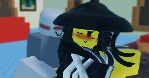 1girls 3d bandages black_hair blush female grey_body grey_skin katana_battler_(the_battle_bricks) robe roblox roblox_game robloxian self_upload sex table the_battle_bricks tumore wompwompsad yellow_body yellow_skin