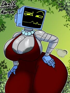 1girls 2d areola ass big_areola big_ass big_breasts big_thighs breasts chubby chubby_female clothed dress female female_only gigantic_ass gigantic_breasts hand_on_hip heart huge_areola huge_ass huge_breasts huge_thighs humanoid jyto karen_plankton necklace pussy red_dress robot robot_girl robot_humanoid robotic_arm screen_face solo spongebob_squarepants spongebob_squarepants_(series) standing tagme thick_hips thick_thighs tv tv_head voluptuous voluptuous_female