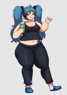 bbw blue_hair fat female gym_clothes hatsune_miku stretch_marks vocaloid
