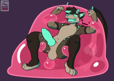 anal anal_sex animal_genitalia animated bat_wings blush blush_lines canid canine canine_genitalia duskari7 ear_piercing furry genitals goo_creature hi_res male male_only mammal membrane_(anatomy) membranous_wings penetration penis piercing slime slime_(blob) slime_penetration slime_penis wings