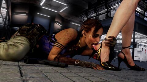 2girls 3d african african_female dark-skinned_female dark_skin excella_gionne female femdom femsub foot_fetish foot_focus foot_lick foot_play foot_worship footwear high_heels interracial lezdom licking_feet light-skinned_female light_skin resident_evil resident_evil_5 sheva_alomar sinatra tongue tongue_out yuri