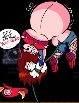 air_inflation artist_logo artist_signature ass background belly_expansion belly_inflation big_belly brick_wall bridge brown_hair clothes_bursting crashcassette creek demon_horns_(accessory) dialogue dialogue_box dialogue_speech_bubble falling_hat floating floating_in_air friday_night_funkin friday_night_funkin_mod girlfriend_(friday_night_funkin) girlfriend_(mods) gloves groan groaning groaning_belly hat hose hose_in_butt hose_inflation inflation marios_madness outie_navel overalls pantyhose red_shoes ripped_clothing tearing_clothes trying_to_escape trying_to_resist window