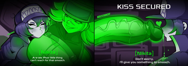 1futa 1girls artist_signature attempted_kiss awaria big_breasts breasts cap dialogue female futa_on_female futanari ghost ghost_girl hat heart_symbol high_resolution highres huge_breasts huge_cock intersex kissing_penis kissing_penis_tip kissing_tip nekochanoff nikita_naprava penis penis_kiss popped_collar precum precum_drip smooch text ula_usterka veiny_penis