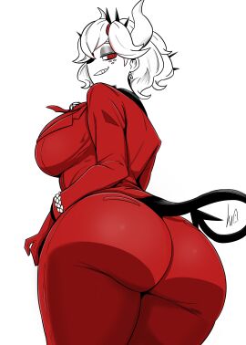 1girls ass ass_bigger_than_head ass_focus beelzebub_(helltaker) big_ass big_breasts bottom_heavy breasts bubble_butt cheesecake devil_horns devil_tail earrings fat_ass female female_demon freckles gloves helltaker horn horns huge_ass light-skinned_female light_skin looking_at_viewer looking_back looking_down lughost red_eyes short_hair simple_background smiling_at_viewer smirk smirking smirking_at_viewer thick_thighs tight_clothing voluptuous voluptuous_female white_hair wide_hips