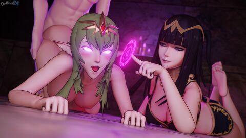 1boy 2girls 3d bisexual bisexual_female corruption female female_only femdom femsub ffm_threesome indoors magic maledom mind_control multiple_girls slave threesome