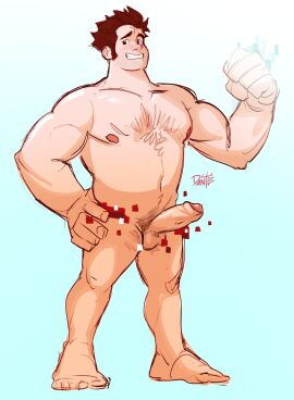 1boy balls bara big_balls big_penis completely_nude disney erection gay hard_on male male_focus male_nipples male_only masculine_male muscular muscular_male nipples nude nude_male penis ralph_(wreck-it_ralph) solo solo_male wreck-it_ralph yaoi