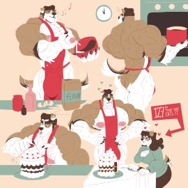 anthro appliance apron apron_only arm_hair ass baking big_ass big_bulge big_butt big_muscles bodily_fluids body_hair border_collie bottle brown_body brown_fur brown_hair bulge cake canid canine canis cherry chest_hair clock clothed clothing collie container crying dessert domestic_dog duo egg english_text eyewear female flour food fruit fur glasses green_clothing hair hairy_legs hank_howell_(vaniwall) heart_symbol herding_dog hi_res huge_muscles jar kitchen_appliance lactating male male/female male_lactation mammal mary_howell muscles muscular muscular_anthro muscular_male nipples oven partially_clothed pastoral_dog plant red_clothing romantic romantic_couple sheepdog simple_background size_difference smile smiling_at_partner tail tail_motion tailwag tears text tongue tongue_out vaniwall white_body white_fur