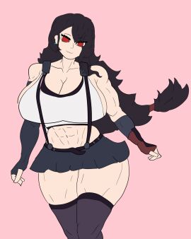 2d 2d_(artwork) ass black_hair colored cute eyelashes female final_fantasy full_body fully_clothed gloves kage_of_a_deal muscular muscular_female pale_skin panties red_eyes semi_nude sexy_pose tagme thick_ass thick_thighs tifa_lockhart voluptuous white_shirt wip