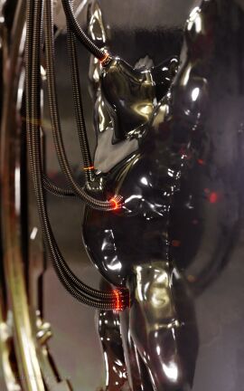 anthro bodily_fluids breast_milking breasts bulging_(disambiguation) graventhax hi_res injection lactating latex machine male male_only pipe pump restraints solo tube vacuum_sealed