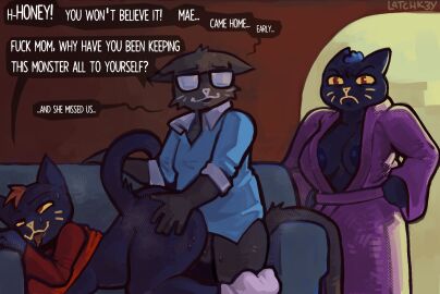 anthro anthro_on_anthro anthro_penetrated anthro_penetrating anthro_penetrating_anthro areola big_areola big_breasts big_nipples bottomless breasts candy_borowski cheating_husband clothed clothing daughter_(lore) dialogue domestic_cat english_text eyewear father_(lore) father_and_child_(lore) father_and_daughter father_and_daughter_(lore) felid feline felis female female_penetrated glasses hi_res husband_and_husband incest_(lore) latchk3y mae_borowski male male/female male_penetrating male_penetrating_female mammal mother_(lore) mother_and_child_(lore) mother_and_daughter_(lore) night_in_the_woods nipples parent_(lore) parent_and_child_(lore) parent_and_daughter_(lore) penetration penile penile_penetration penis penis_in_pussy pussy sex stan_borowski text vaginal_penetration