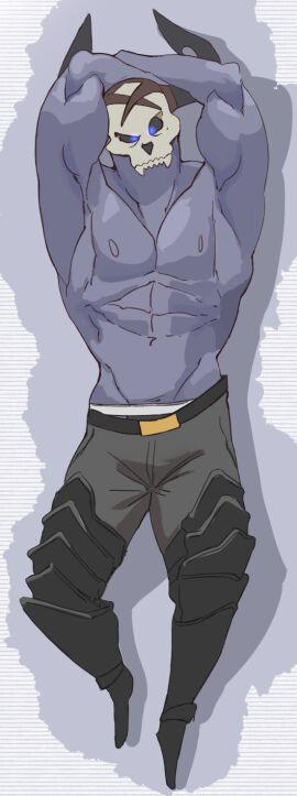 armpit bone bottomwear clothing fate_(series) hi_res king_hassan looking_at_viewer male male_only muscular muscular_male nmcrimen pants seducing_viewer seductive skull skull_head solo type-moon underwear