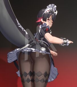 1girls 3d angry angry_expression angry_face ass ass_focus black_background black_hair blender butt_focus chains ear_piercing ellen_joe female gradient_background hoyoverse looking_at_viewer maid maid_outfit maid_uniform mihoyo pantyhose red_background red_eyes red_nails shark shark_girl shark_tail simple_background solo solo_female solo_focus the_michael victoria_housekeeping watermark zenless_zone_zero