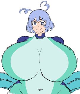 1girl 1girls 2d 2d_(artwork) alternate_body_type alternate_breast_size belly_button belly_button_visible_through_clothing big_breasts blue_eyes boku_no_hero_academia breasts breasts_bigger_than_head busty busty_female busty_girl curvy curvy_body curvy_female curvy_figure digital_drawing_(artwork) female female_focus female_only hadou_nejire hero_outfit_(mha) hips_up huge_breasts human_female human_only large_breasts looking_at_viewer looking_forward mature mature_woman momiji_(artist) my_hero_academia nejire_hado short_hair simple_background solo solo_female solo_focus tagme twitter_link upper_body white_background