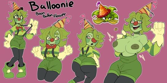 1girls balloonie_(rotten_pera) boom_balloon_flower clothing clown_costume clown_girl different_angles english female female_focus female_only green_skin half_dressed half_naked half_naked_female humanoid its_prix930 party_hat pink_background plant plant_girl plant_humanoid plantie plants_vs_zombies plants_vs_zombies_2:_it's_about_time rotten_pera text