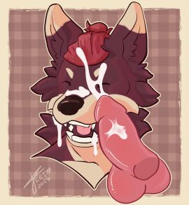 anthro balls bodily_fluids canid canine canis crimm crimm_(crimm) cum cum_in_mouth cum_inside cum_on_face duo ejaculation erection fur genital_fluids genitals hair hi_res male male/male mammal nude penis sex simple_background wolf