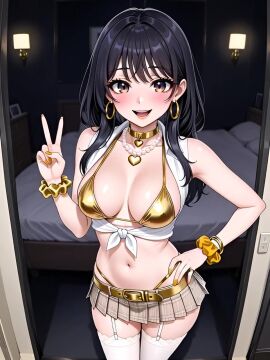 ai_generated choker cleavage cute gold_bikini gold_jewelry large_breasts skirt tagme thighhighs video