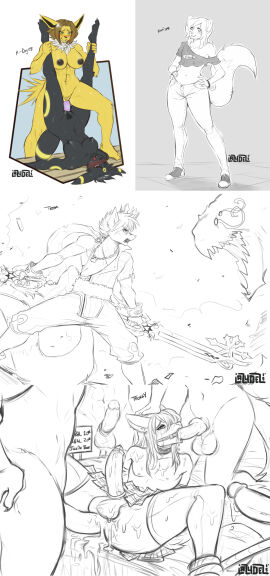 2015 absurd_res anal anthro breasts canid canine colored dildo dildo_insertion double_dildo duo eeveelution female female/female femboy generation_1_pokemon generation_2_pokemon group hi_res holding_both_legs jolteon lazydez legs_up male male/male mammal monochrome nintendo nipples penetration pokemon pokemon_(species) pussy rodent sex_toy sex_toy_insertion solo umbreon vaginal_penetration weapon